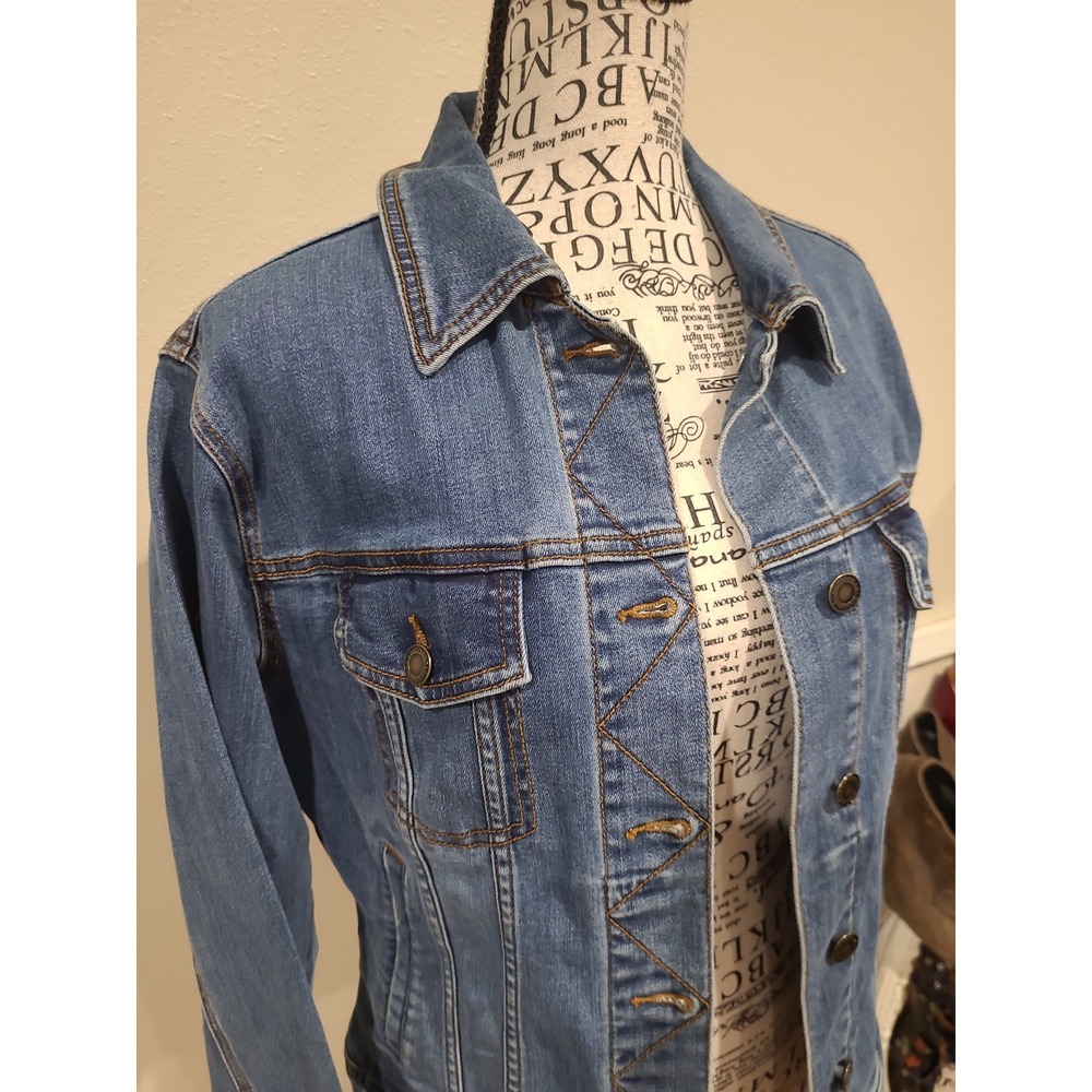PrAna women SZ S Denim Jean Trucker Jacket casual boho coastal utility country - Picture 2 of 11